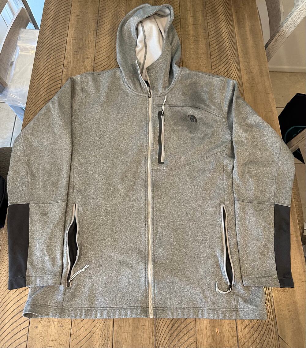 The North Face Men's Gray Full Zip Hooded Fleece Jacket XL Defects